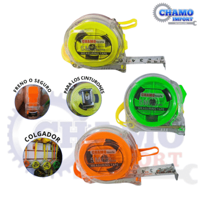 WINCHA FLEXÓMETRO 5M X 19MM TRANSPARENTE COLORES CHAMO