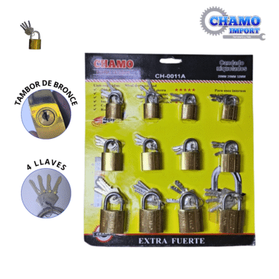 JUEGO DE CANDADOS 20-25-32MM DORADO 4 LLAVES CHAMO
