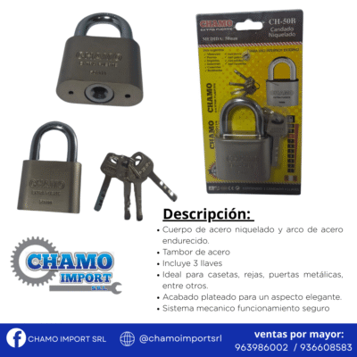 CANDADO 50B NIQUELADO CHAMO