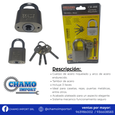 CANDADO 40B NIQUELADO CHAMO