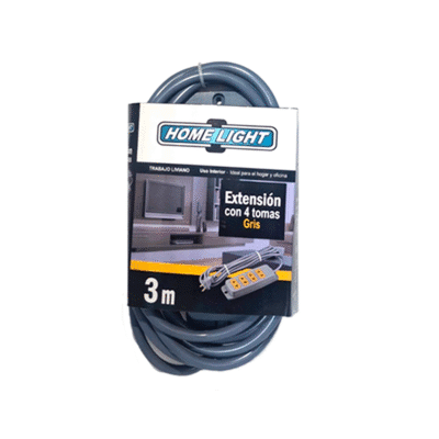 EXTENSION CON 4 TOMAS GRIS 3 MTS 18AWG HOME LIGHT