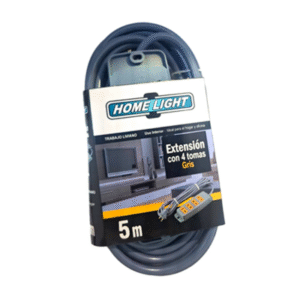 extension con 4 tomas gris 5 mts 18awg home light