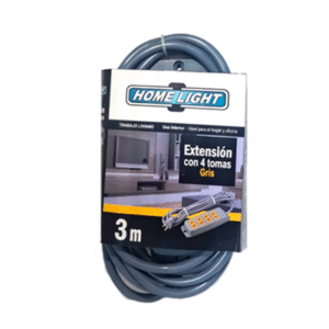 extension con 4 tomas gris 3 mts 18awg home light