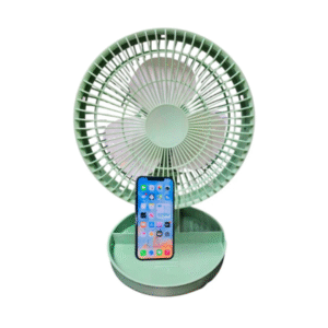 ventilador de escritorio con porta celular verde