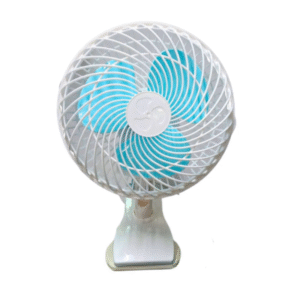ventilador de escritorio con sujetador blanco con celeste